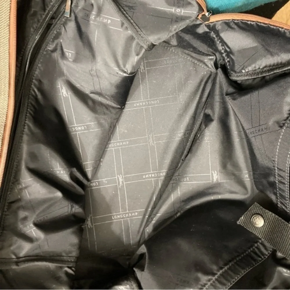 Longchamp canvas and leather duffle travel bag unisex